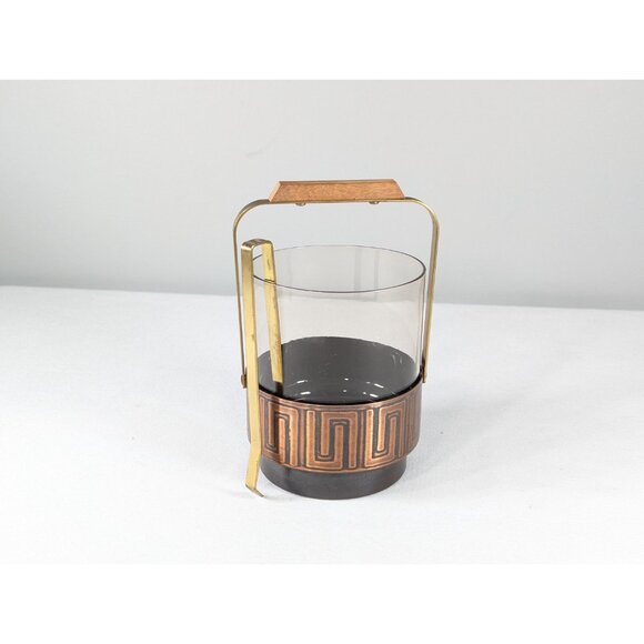 Small MCM ice bucket, Scandi style brass copper smoky glass with original brass - Picture 2 of 8